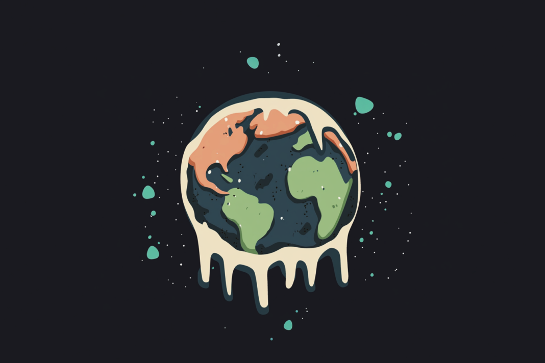 Ilustración de la Tierra derritiéndose en el espacio, simbolizando el calentamiento global.
